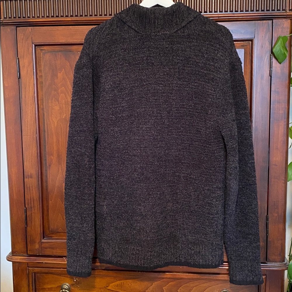 Barefoot Dreams Men's Shawl Collar Cardigan Heathered Carbon and Black Small - Picture 5 of 16